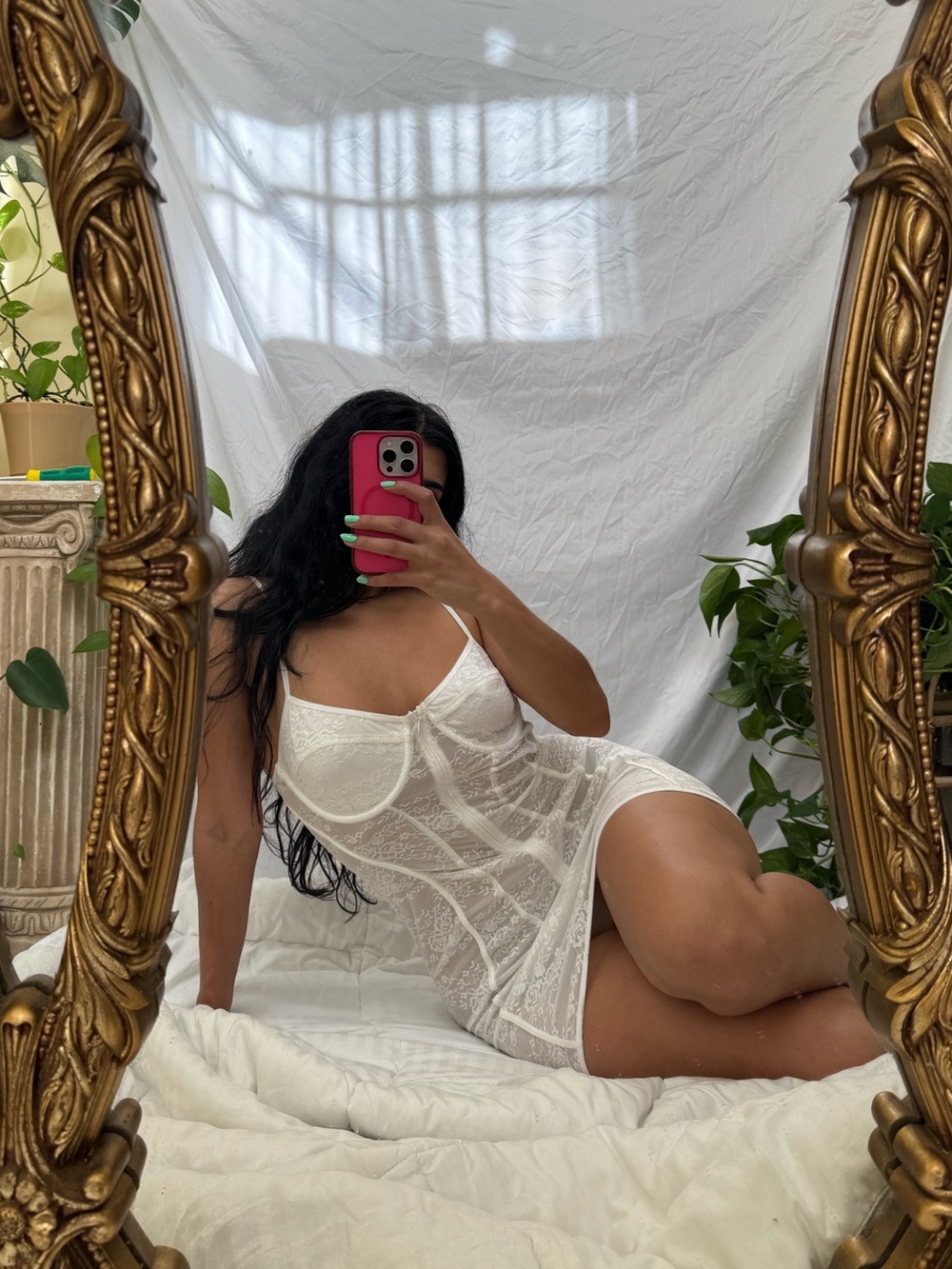 Edikted White Sheer Lace Slip dress